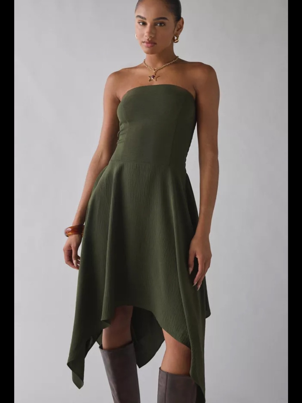 New UO Be My World Strapless Asymmetrical Hanky Hem Knee Length Dress